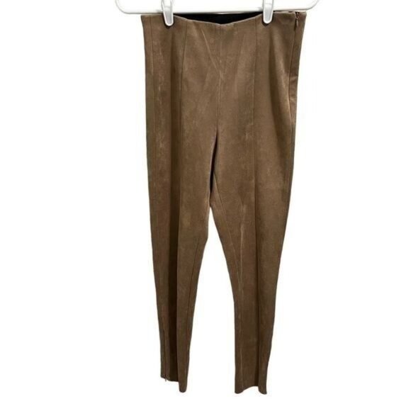Zara Womens Brown Faux Suede Leggings With Side Zipper Slim Fit Size S Festival - Picture 1 of 5